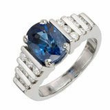 2.7ct Oval Cut Blue Sapphire Engagement Ring Round Accent 14k White Gold Finish