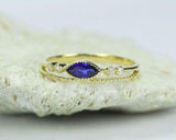 1ct Marquise Cut Sapphire Engagement Ring Milgrain Statement 14k YellowGold Over