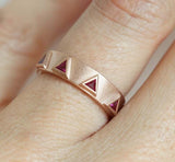 0.5ct Trillion Cut Pink Ruby Wedding Band Ring 14k Rose Gold Over Triangle Crown