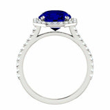 2.5ct Round Cut Blue Sapphire Bridal Set Engagement Ring 14k White Gold Finish