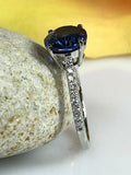 1.3ct Oval Cut Sapphire Accent Solitaire Engagement Ring 14k White Gold Finish