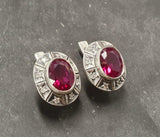 2.4ct Stud Earrings Oval Cut Pink Ruby Vintage Inspired 14k White Gold Finish