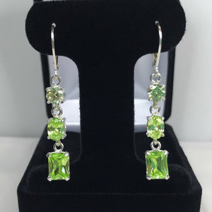 4ct Emerald Oval Round Cut Green Peridot Drop Earrings 14k White Gold Finish