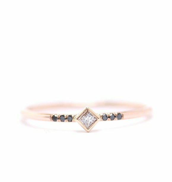 0.3ct Princess Cut Diamond Bezel Set Minimalist Ring 14k Rose Gold Finish