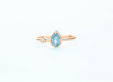 1.5ct Pear Blue Aquamarine Engagement Ring Curved Bridal Set 14k Rose Gold Over