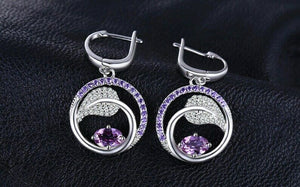 2.2ct Drop Earrings Oval Cut Purple Amethyst Leaf Halo 14k White Gold Finish