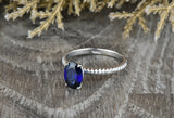 1ct Oval Cut Blue Sapphire Engagement Ring 14k White Gold Finish Rope Solitaire