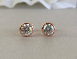 Solitaire Stud Earrings 0.4ct Round Brilliant Cut Diamond 14k Rose Gold Finish