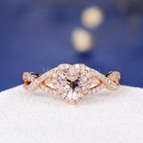 2ct Heart Cut Simulated Peach Morganite Infinity Halo Ring 14k Rose Gold Plated