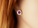 1.5ct Round Cut Purple Amethyst Halo Stud Earrings 14k White Gold Finish