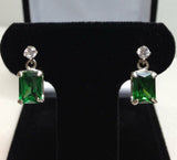 2ct Green Emerald Diamond Elegant Solitaire Stud Earrings 14k White Gold Finish