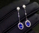 2.1ct Drop Earrings Oval Cut Blue Tanzanite Dangling Halo 14k White Gold Finish