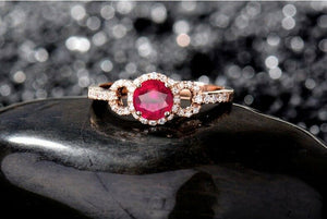 2Ct Round Cut Pink Ruby Diamond Accent Halo Engagement Ring 14K Rose Gold Finish