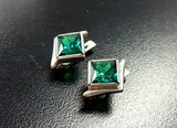 2ct Stud Earrings Princess Cut Emerald Rhombus Solitaire 14k White Gold Finish