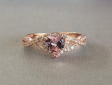 2ct Heart Cut Pink Sapphire Halo Infinity Engagement Ring 14k Rose Gold Finish