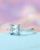 1ct Princess Cut Blue Aquamarine Solitaire Engagement Ring 14k White Gold Finish