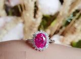 3ct Oval Cut Pink Sapphire Engagement Ring 14k White Gold Finish Halo Floral