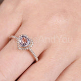 1ct Heart Cut Simulated Peach Morganite Halo Engagement Ring 14k RoseGold Plated