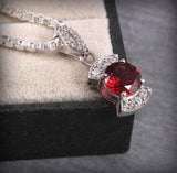 2.3ct Red Garnet Pendant Oval Cut Stylish 14k White Gold Finish NO CHAIN