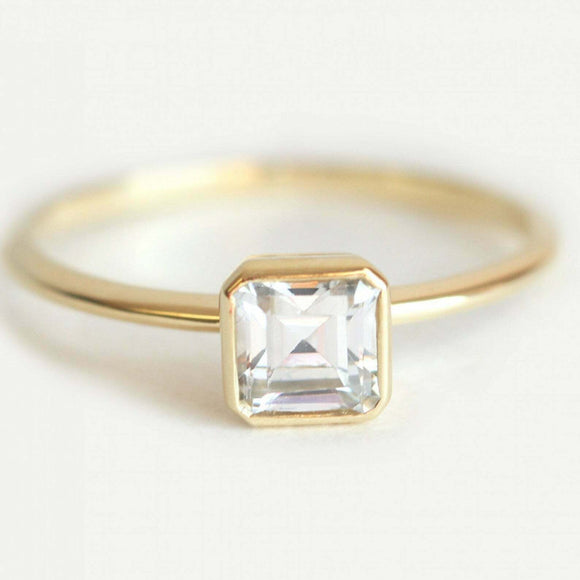 0.7ct Asscher Cut VVS1D Diamond Engagement Ring 14k Yellow Gold Finish Solitaire