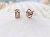 1ct Emerald Simulated Morganite Solitaire Stud Earrings 14k Yellow Gold Plated