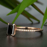 1.2ct Emerald Black Diamond Engagement Ring 14k RoseGold Finish Accent Solitaire