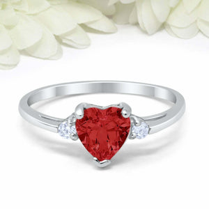 1ct Heart Cut Red Garnet Engagement Ring Trilogy Minimalist 14k WhiteGold Finish