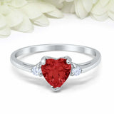 1ct Heart Cut Red Garnet Engagement Ring Trilogy Minimalist 14k WhiteGold Finish