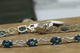 5ct Oval Cut London Blue Topaz Leaf Design Bracelet 14K White Gold Finish