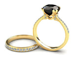 1.7ct Cushion Cut Black Diamond Engagement Ring Bridal Set 14k YellowGold Finish