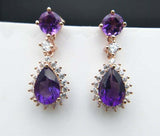 2.5ct Pear Cut Purple Amethyst Dangling Tear Drop Earrings 14k Rose Gold Finish