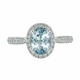 2Ct Oval Cut Blue Aquamarine Engagement Ring 14K White Gold Finish Diamond Halo