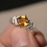 2ct Cushion Cut Yellow Citrine Proposal Engagement Ring 18k White Gold Finish