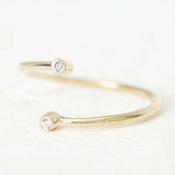 Two Stone Bypass Engagement Ring 0.09ct Round Cut Diamond 14k Yellow Gold Finish