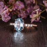 2ct Oval Cut Blue Aquamarine Diamond Accents Engagement Ring 14k RoseGold Finish