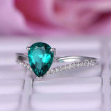 1.5ct Pear Cut Emerald Engagement Ring Split Shank Solitaire 14k White Gold Over