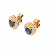 2.1ct Stud Earrings Oval Cut Blue Sapphire Stylish Halo 14k Yellow Gold Finish