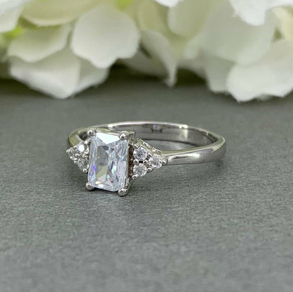 Accent Solitaire Engagement Ring 1.5ct Radiant Cut Diamond 14k White Gold Finish