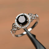 1.6ct Engagement Ring Round Cut Black Diamond Halo Solitaire 14k White Gold Over