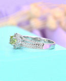 2.9ct Round Cut Green Peridot Split Band Halo Engagement Ring 14k WhiteGold Over