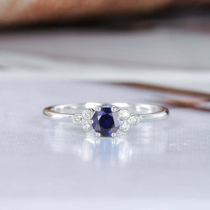 1ct Round Cut Blue Sapphire Engagement Ring Petite Minimalist 14k WhiteGold Over