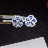 2.5ct Pear Cut Blue Sapphire Flower Design Stud Earrings 14k White Gold Finish