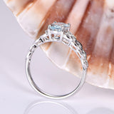 1.9ct Oval Cut Blue Aquamarine Leaf Design Engagement Ring 14k White Gold Finish