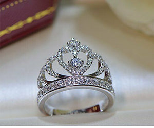 2Ct Round Cut Diamond Queens Crown Tiara Engagement Ring 14K White Gold Finish