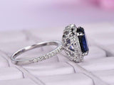 2.3ct Oval Cut Blue Sapphire Halo Solitaire with Accent Ring 14k White Gold Over