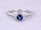 1ct Round Cut Blue Sapphire Engagement Ring 14k White Gold Finish Halo Solitaire