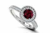 2ct Round Cut Red Garnet Halo Milgrain Accent Engagement Ring 14k WhiteGold Over