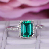 2ct Green Emerald Cut Diamond Halo Solitaire Engagement Ring 14k White Gold Over