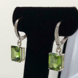 2.5ct Dangle Earrings Emerald Cut Green Peridot LeverBack 14k White Gold Finish