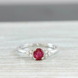 0.5ct Oval Cut Pink Ruby Round Diamond Accent Engagement Ring 14k WhiteGold Over